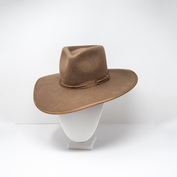 Brixton Wool Felt Ribbon Trim Wide Brim Floppy Western Hat Brown Tan Neutral XS - Picture 1 of 5